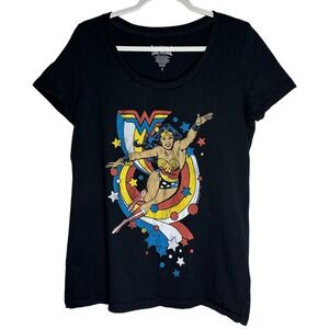 True Vintage Wonder Woman Graphic Tee Black Cotton Scoop Neck‎ Shirt Size 0